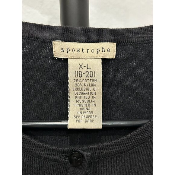 Apostrophe Womens 3D Flower Embroidered Black Cardigan Sweater Sz XL - Picture 5 of 8